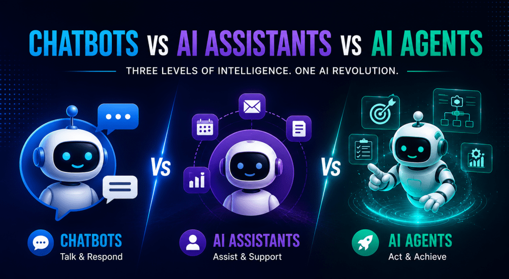 AI Chatbots vs AI Assistants vs AI Agents